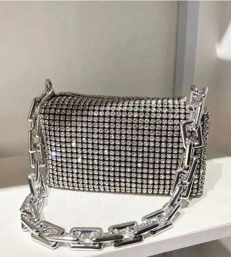 Allover Rhinestone Bucket Bag, Glitter Chain Prom Purse, Women's Mini Crossbody Bag (6.3*3.54) Inch