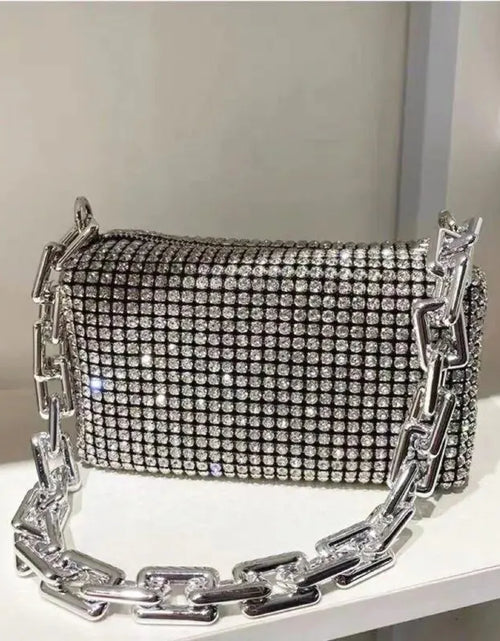 Load image into Gallery viewer, Allover Rhinestone Bucket Bag, Glitter Chain Prom Purse, Women's Mini Crossbody Bag (6.3*3.54) Inch
