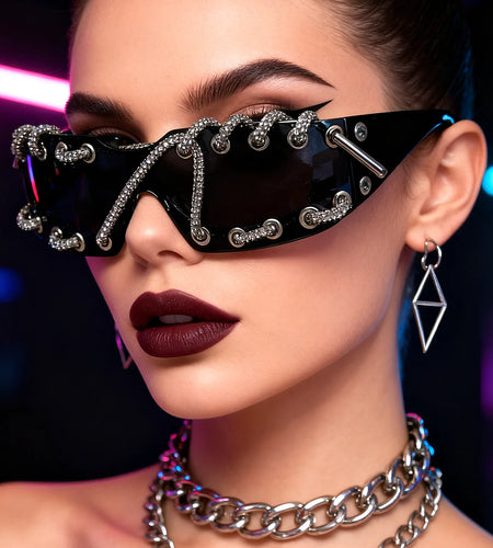 Crystal Chain Like Sunglasses Unique Streetwear