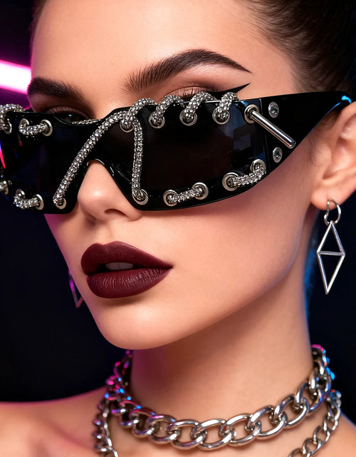 Load image into Gallery viewer, Crystal Chain Like Sunglasses Unique Streetwear
