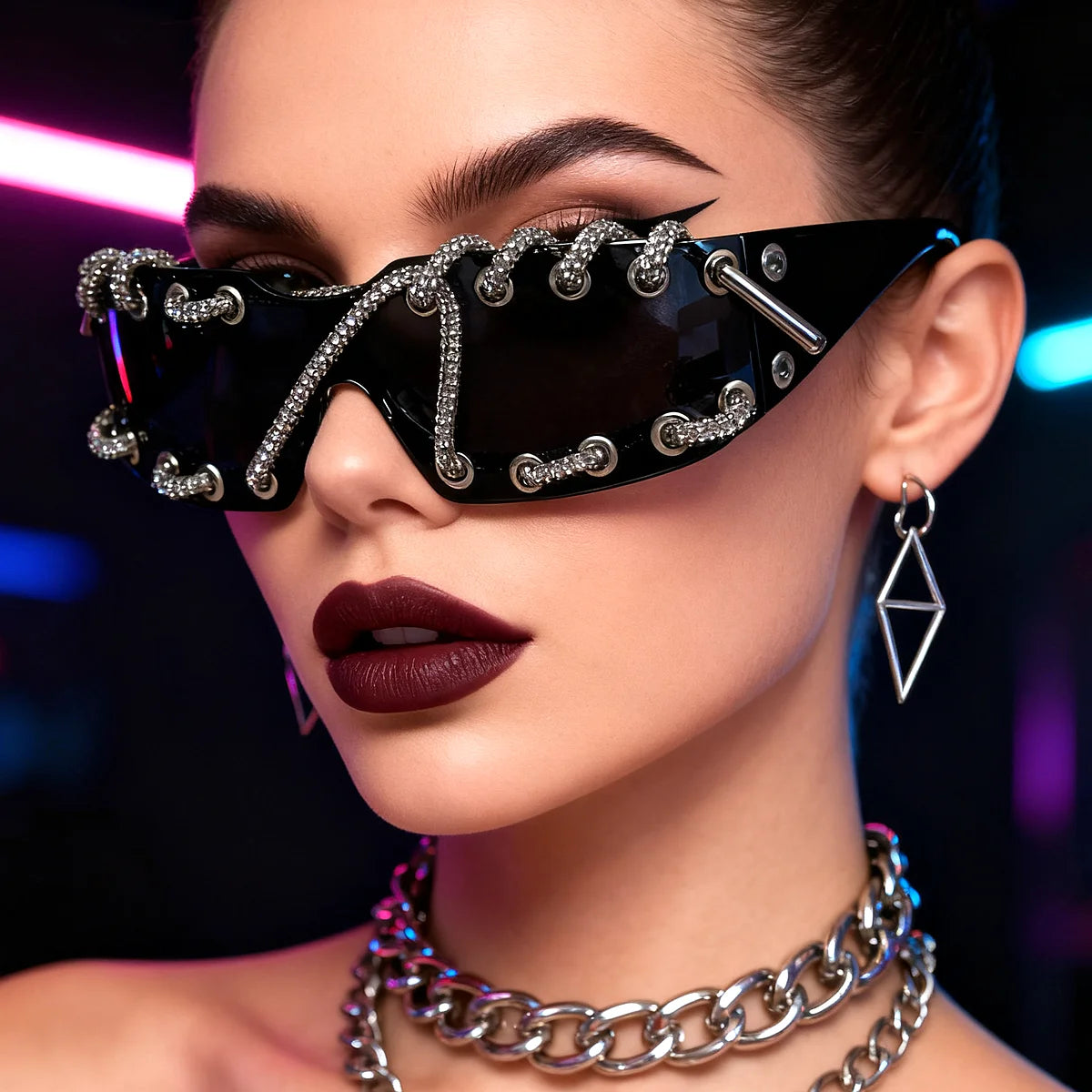 Crystal Chain Like Sunglasses Unique Streetwear