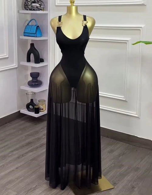 Load image into Gallery viewer, Solid Holiday Sexy Mesh See Through A-line Bodysuit Tank Long Maxi Dress
