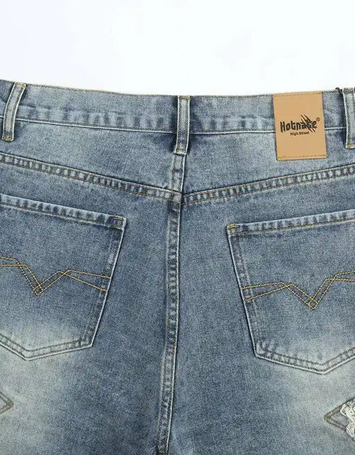 Load image into Gallery viewer, 2026 Summer Pentagram Pattern Men's  Mid Length Denim Shorts American High Street Straight
