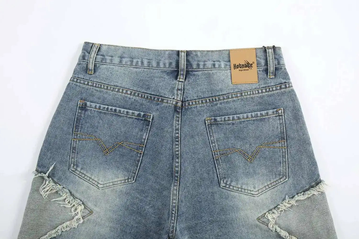 2026 Summer Pentagram Pattern Men's  Mid Length Denim Shorts American High Street Straight