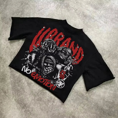 We Are All Alone Abstract Human Face Graphics Printed Cotton T-Shirt Men Y2K Short Sleeves Oversize  vintage t shirt