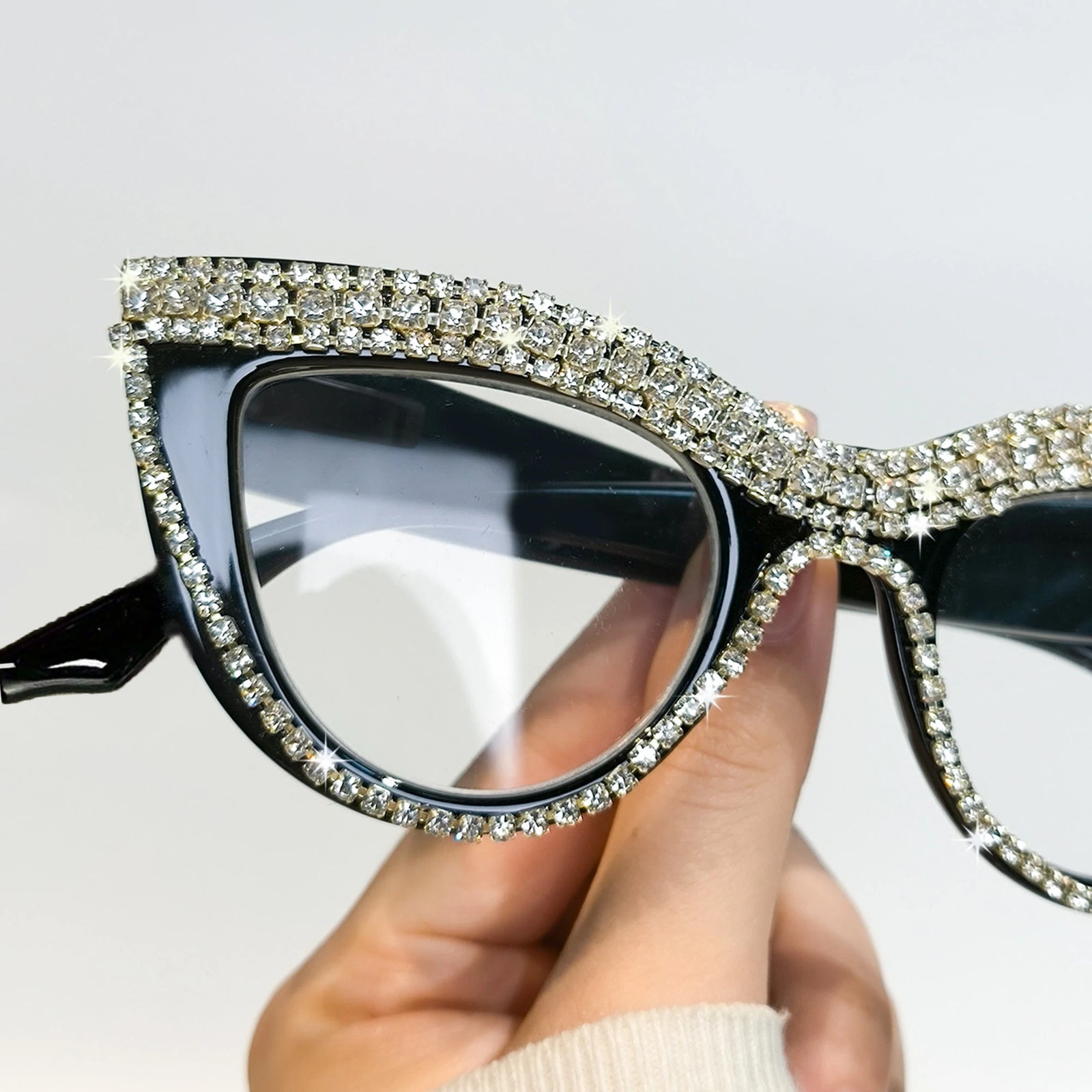 Rhinestone Trendy Reading Glasses for Women Retro Square Cute Cat Eye Glasses