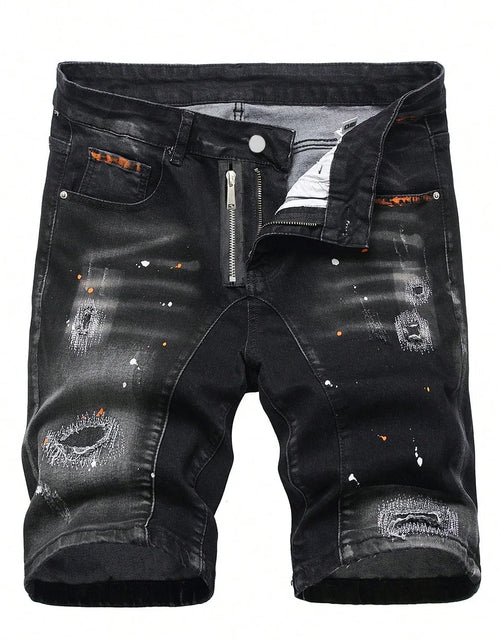 Load image into Gallery viewer, Men's Summer Ripped Denim Shorts Straight Stretch Casual Thin Knee-Length Trousers Fashion Brand Daily Wear Zip Fly Cotton Blend
