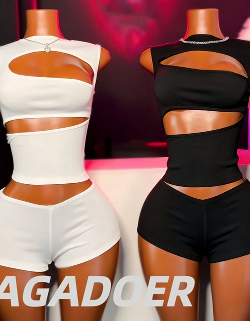 Load image into Gallery viewer, Women's Sexy Hollow-out Two Piece Sets Sleeveless Crop Top + Shorts
