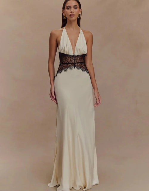 Load image into Gallery viewer, Summer Sexy Maxi Dress Women's Backless Lace Halter Deep V Neck Sleeveless High Waist Elegant Long Gown Floor-Length Polyester
