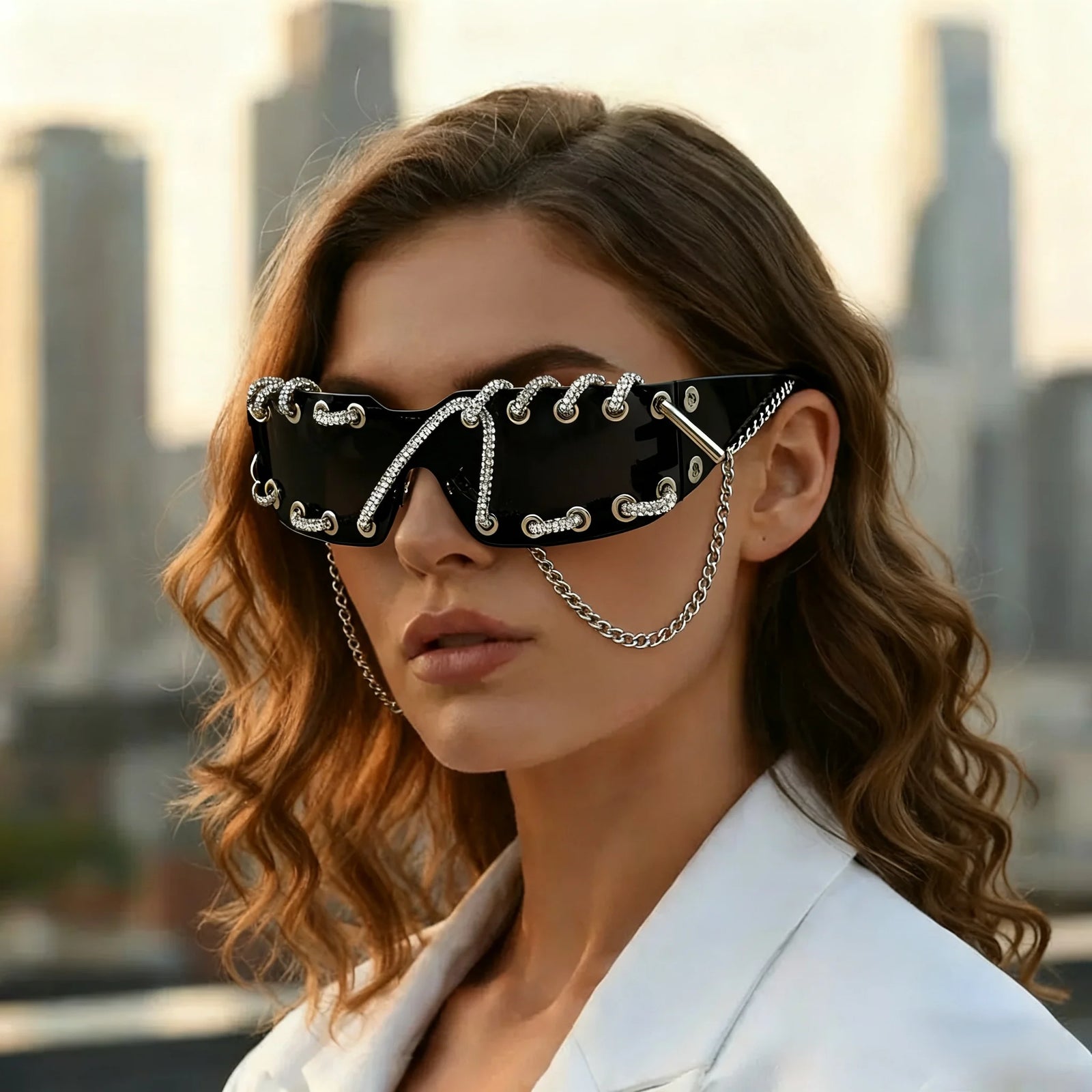 Crystal Chain Like Sunglasses Unique Streetwear