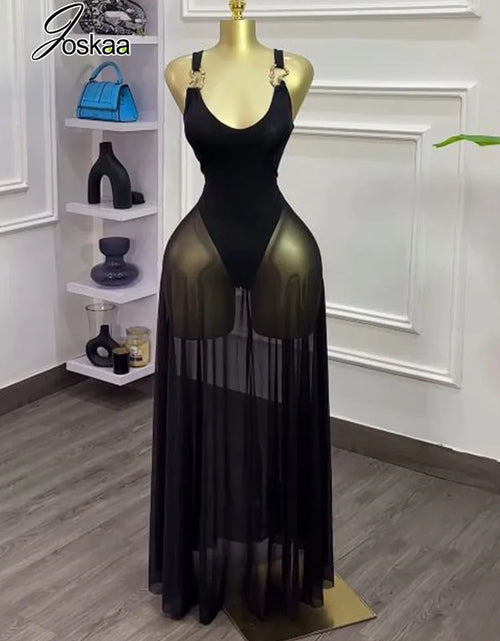 Load image into Gallery viewer, Solid Holiday Sexy Mesh See Through A-line Bodysuit Tank Long Maxi Dress
