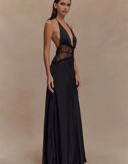Load image into Gallery viewer, Summer Sexy Maxi Dress Women's Backless Lace Halter Deep V Neck Sleeveless High Waist Elegant Long Gown Floor-Length Polyester

