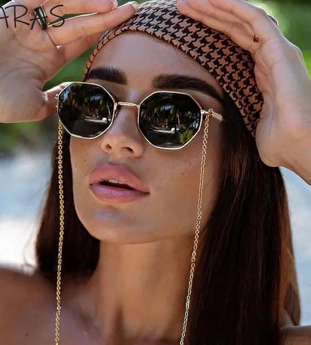 Polygon Sunglasses With Chain 2026 Luxury Brand Fashion Unique Trends Octagon Sun Glasses