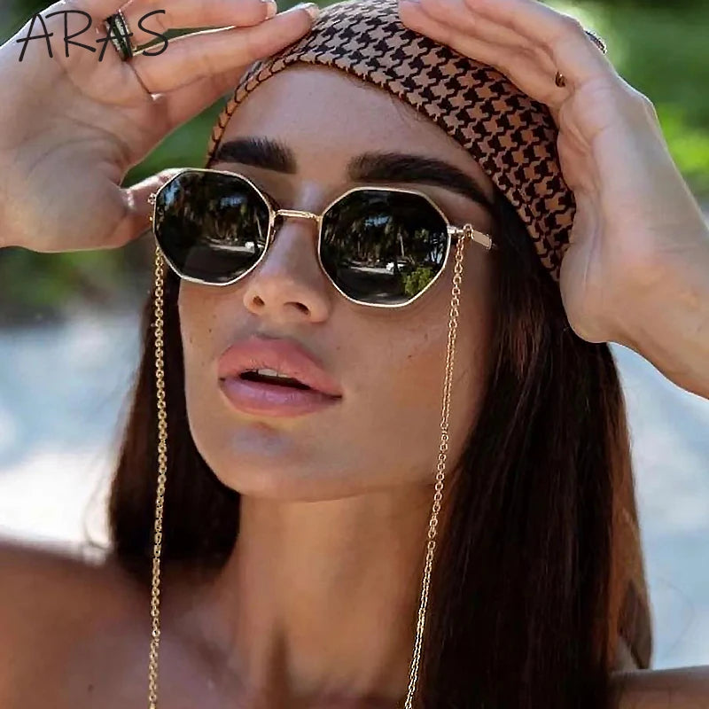 Polygon Sunglasses With Chain 2026 Luxury Brand Fashion Unique Trends Octagon Sun Glasses