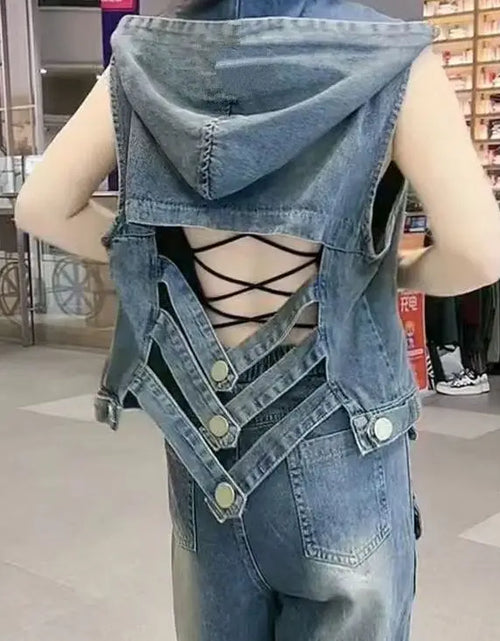 Load image into Gallery viewer, Women's style backless fashion simple jean vest  lightweight
