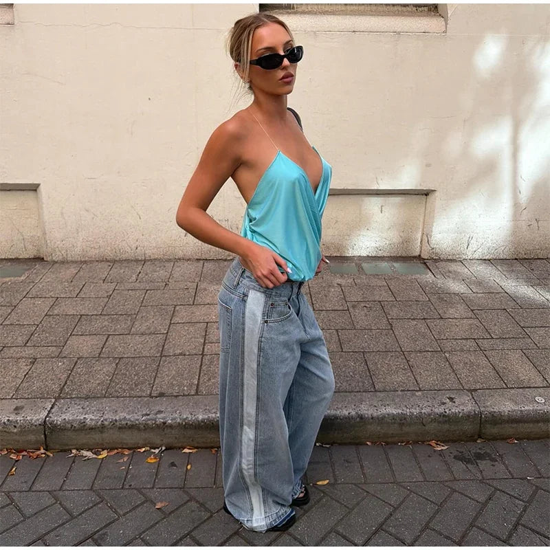 Women's Pleated Halter   Loose Sexy V-neck Sleeveless Backless Tops 2026 Spring Summer