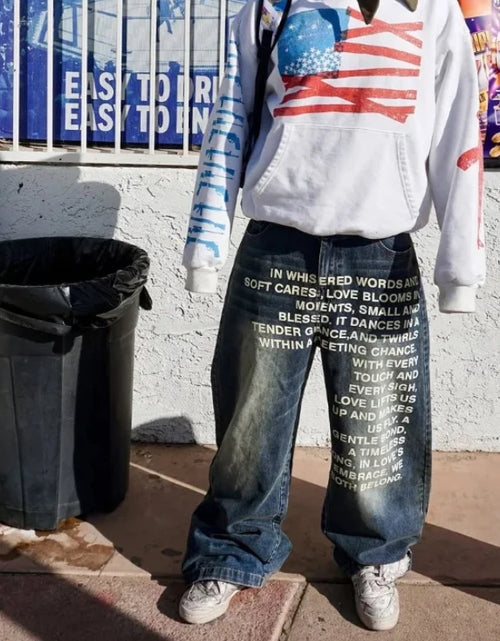 Load image into Gallery viewer, Men's retro Unique patterned alphabet  jeans personalized street clothing
