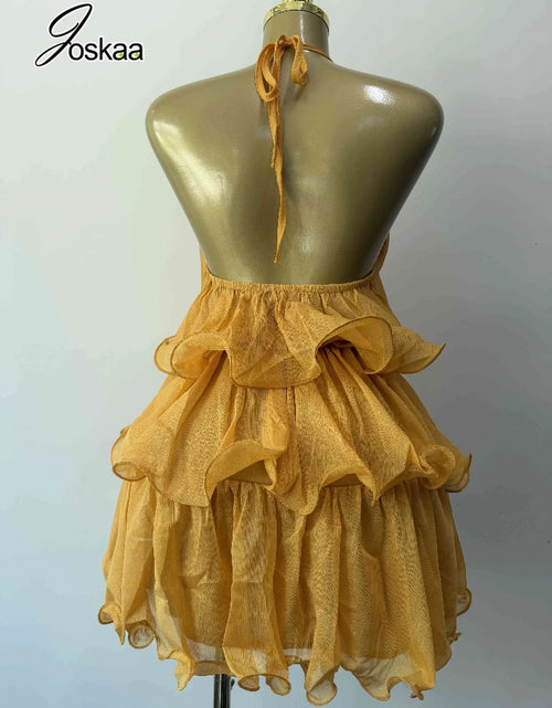 Load image into Gallery viewer, Women Summer Backless Yellow  Dress Sexy Halter  Ruffles Tiered Mini Beach Dress 2026
