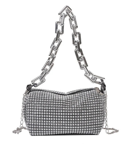 Allover Rhinestone Bucket Bag, Glitter Chain Prom Purse, Women's Mini Crossbody Bag (6.3*3.54) Inch