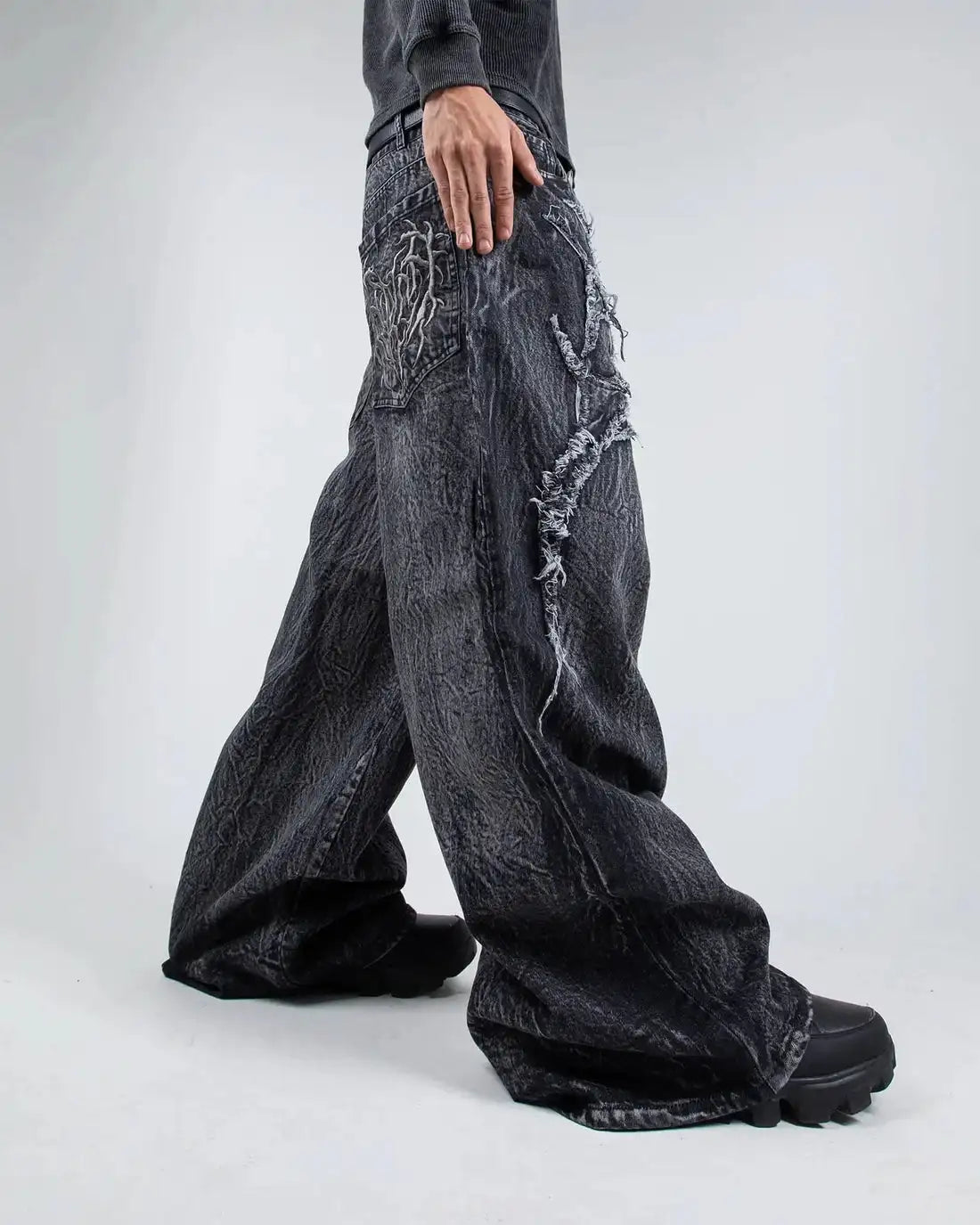 Men's Gothic Retro Baggy Y2K Phantom Jeans High Street Spider Embroidered Patch