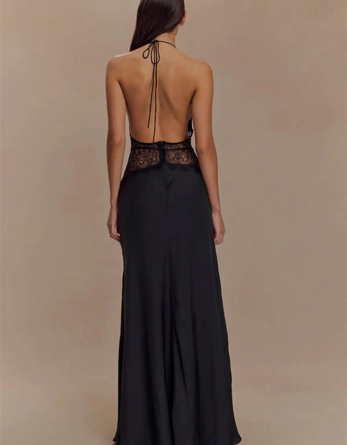 Load image into Gallery viewer, Summer Sexy Maxi Dress Women's Backless Lace Halter Deep V Neck Sleeveless High Waist Elegant Long Gown Floor-Length Polyester
