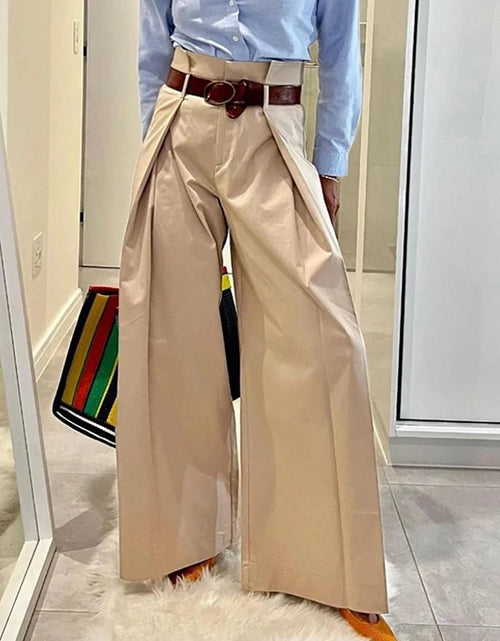Load image into Gallery viewer, 2026 Women's Fashion Commuter Pants Apricot Elastic High Waist Pleated Trousers Full-Length Wide Leg Bottoms for Female
