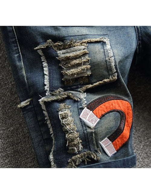 Load image into Gallery viewer, Summer New Fashion Trend Printed Straight Leg Sports Retro Jeans Shorts Comfortable High Quality Shorts 28-36
