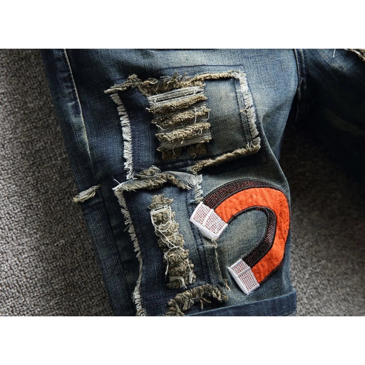 Summer New Fashion Trend Printed Straight Leg Sports Retro Jeans Shorts Comfortable High Quality Shorts 28-36