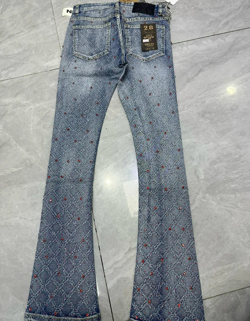Load image into Gallery viewer, 2026 Rhinestone Men's High Street quality Slim Fit Skinny long Denim Flared Jeans Pants
