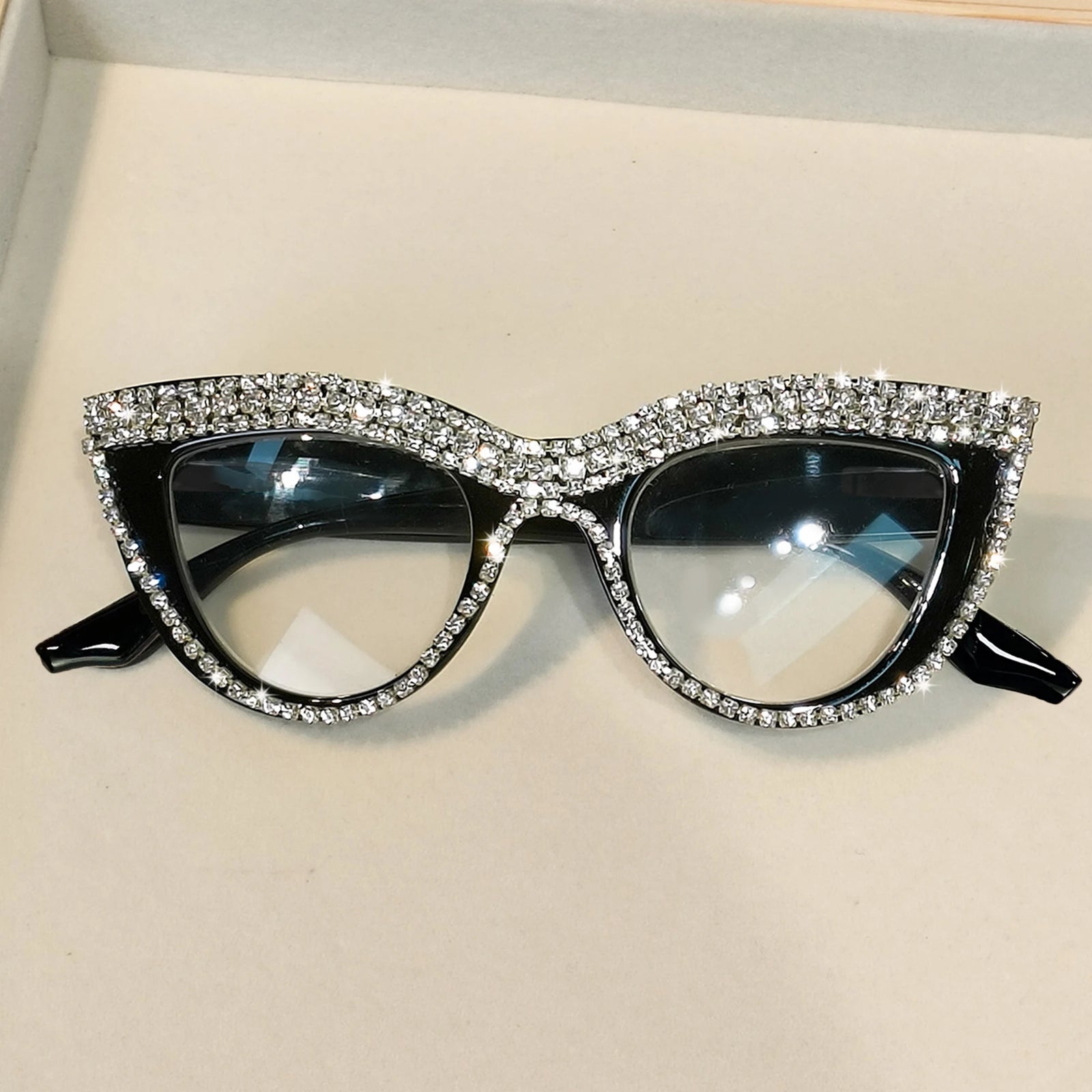 Rhinestone Trendy Reading Glasses for Women Retro Square Cute Cat Eye Glasses