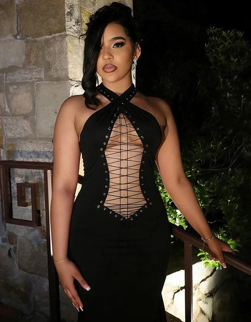 Load image into Gallery viewer, Women's Sexy Hollow Long Halter Backless Cross Bandage Decoration High Waist
