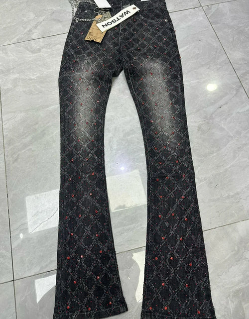 Load image into Gallery viewer, 2026 Rhinestone Men's High Street quality Slim Fit Skinny long Denim Flared Jeans Pants
