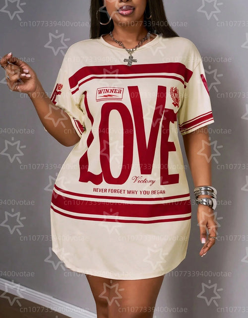 Load image into Gallery viewer, Plus Size LOVE Design Pattern Printed T-shirts Dress Summer Fashionable High Quality Short Sleeved Casual
