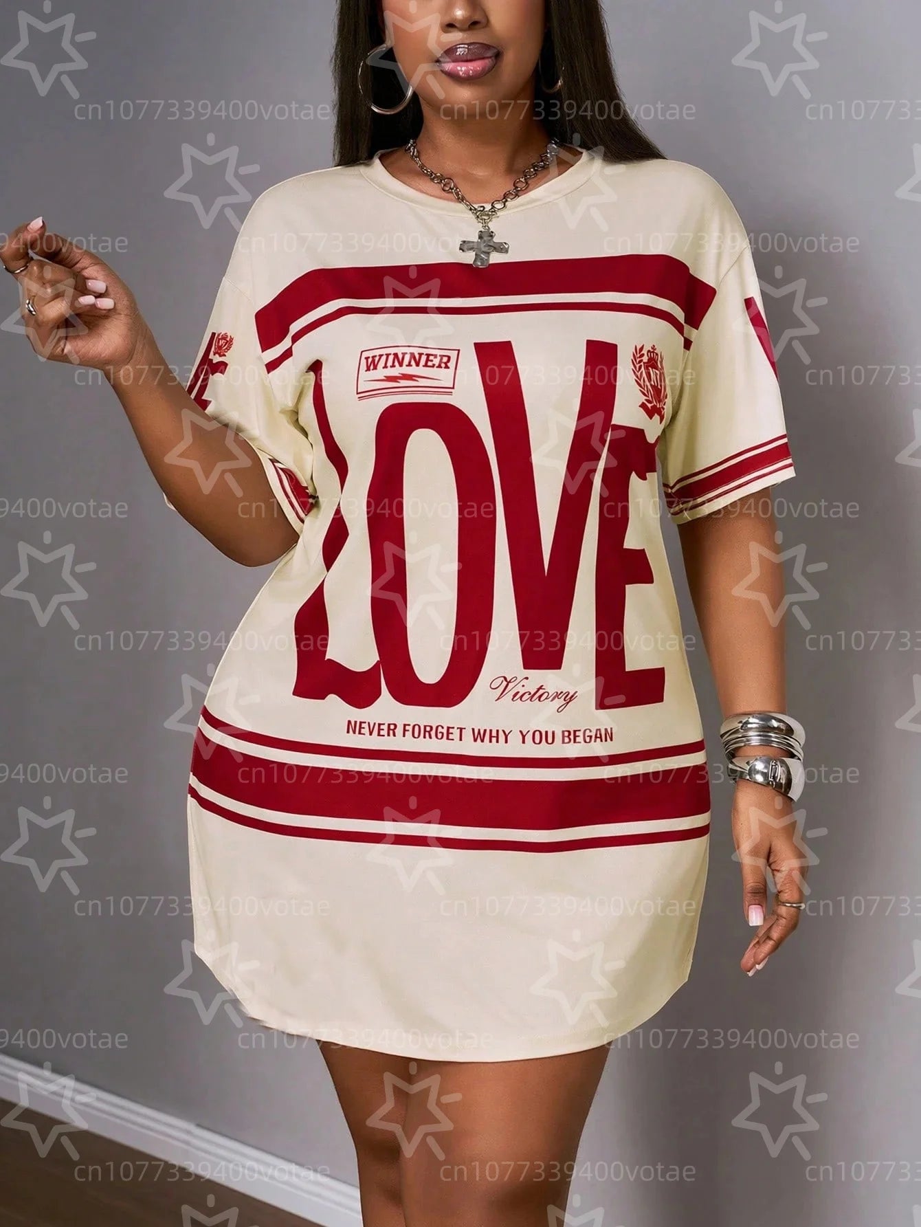 Plus Size LOVE Design Pattern Printed T-shirts Dress Summer Fashionable High Quality Short Sleeved Casual